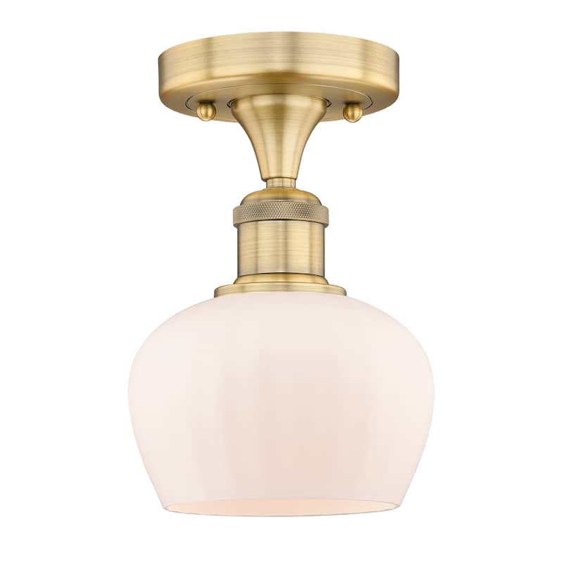 Innovations Lighting Fenton - 1 Light 7" Semi-Flush Mount - Brushed Brass/Matte White