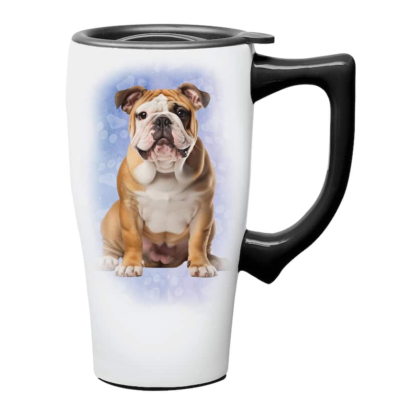 Dog 18 oz. Ceramic Dishwasher Safe Travel Mug - Blue - 5.3 x 6.4 x 3.5