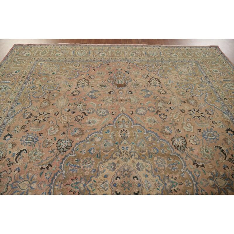 Hand Knotted Oriental 100% Wool Carpet Traditional Floral Coral Mashad Area Rug - 12' 11'' X 9' 6''
