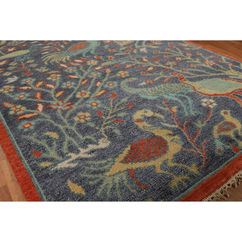 Hand Knotted Oriental 100% Wool Carpet Traditional All-Over Navy Blue & Blues Ziegler Area Rug - 5' 11'' X 4' 1''