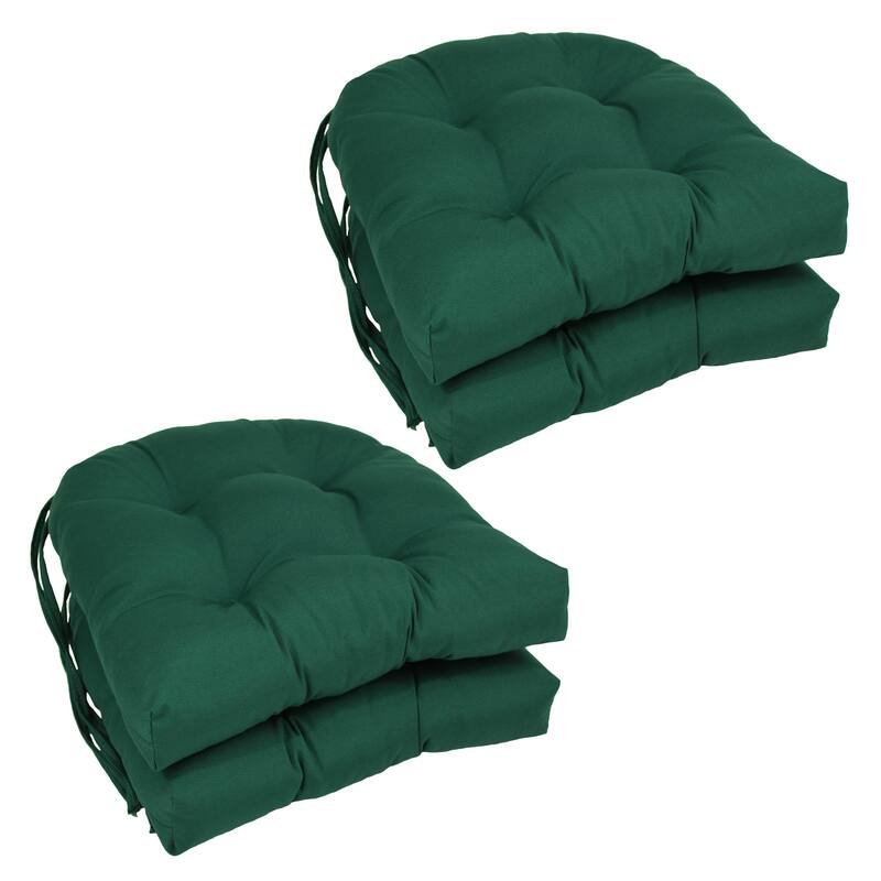 16-inch U-Shaped Indoor Twill Chair Cushions (Set of 2, 4, or 6) - 16" x 16" - Set of 4 - Forest Green
