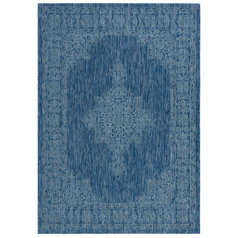 SAFAVIEH Courtyard Zikrija Indoor/ Outdoor Waterproof Patio Backyard Rug - 2' x 3'7" - Navy/Ivory