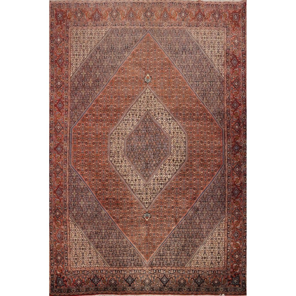 Hand Knotted Oriental 100% Wool Carpet Traditional Medallion Oranges & Rust Bidjar Area Rug - 11' 2'' X 8' 7''