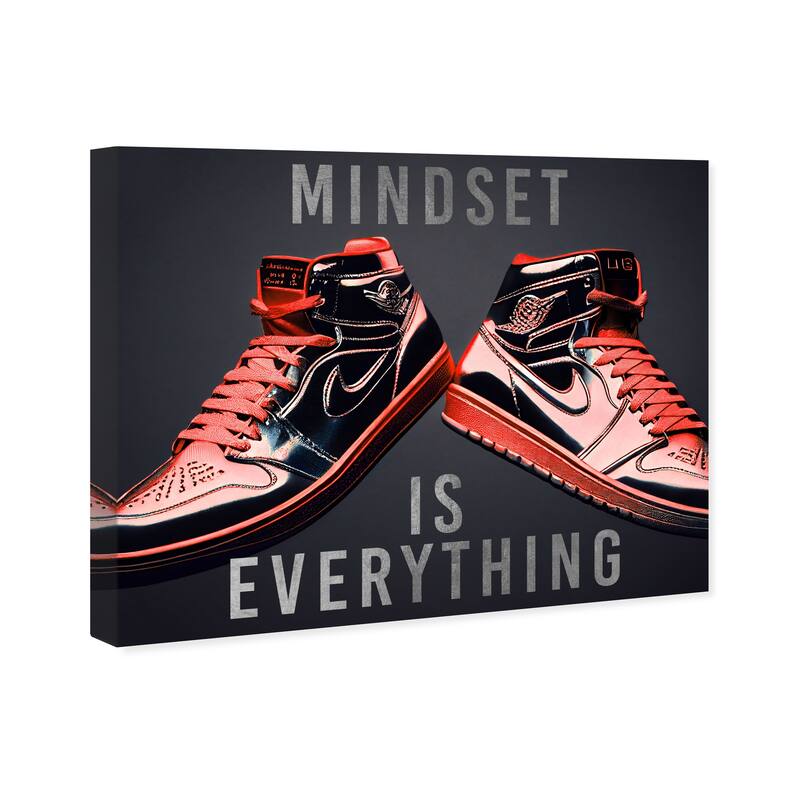 Wynwood Studio Fashion and Glam Red and Silver Sneakers Black and Metallic Silver Modern & Contemporary Wall Art Canvas Print