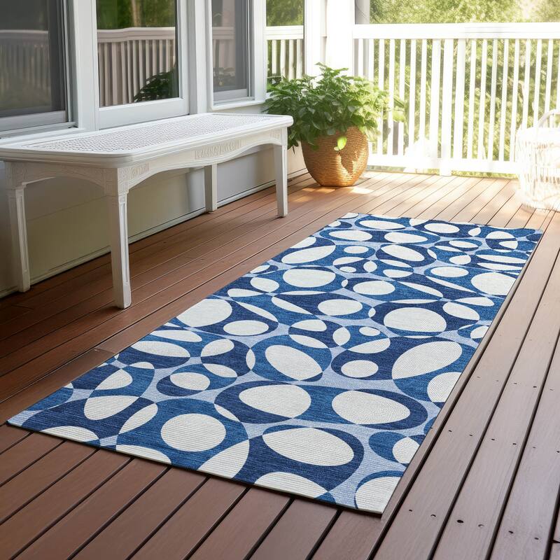 Machine Washable Indoor/ Outdoor Contemporary Saline Chantille Rug - Blue - 2'3" x 7'6"