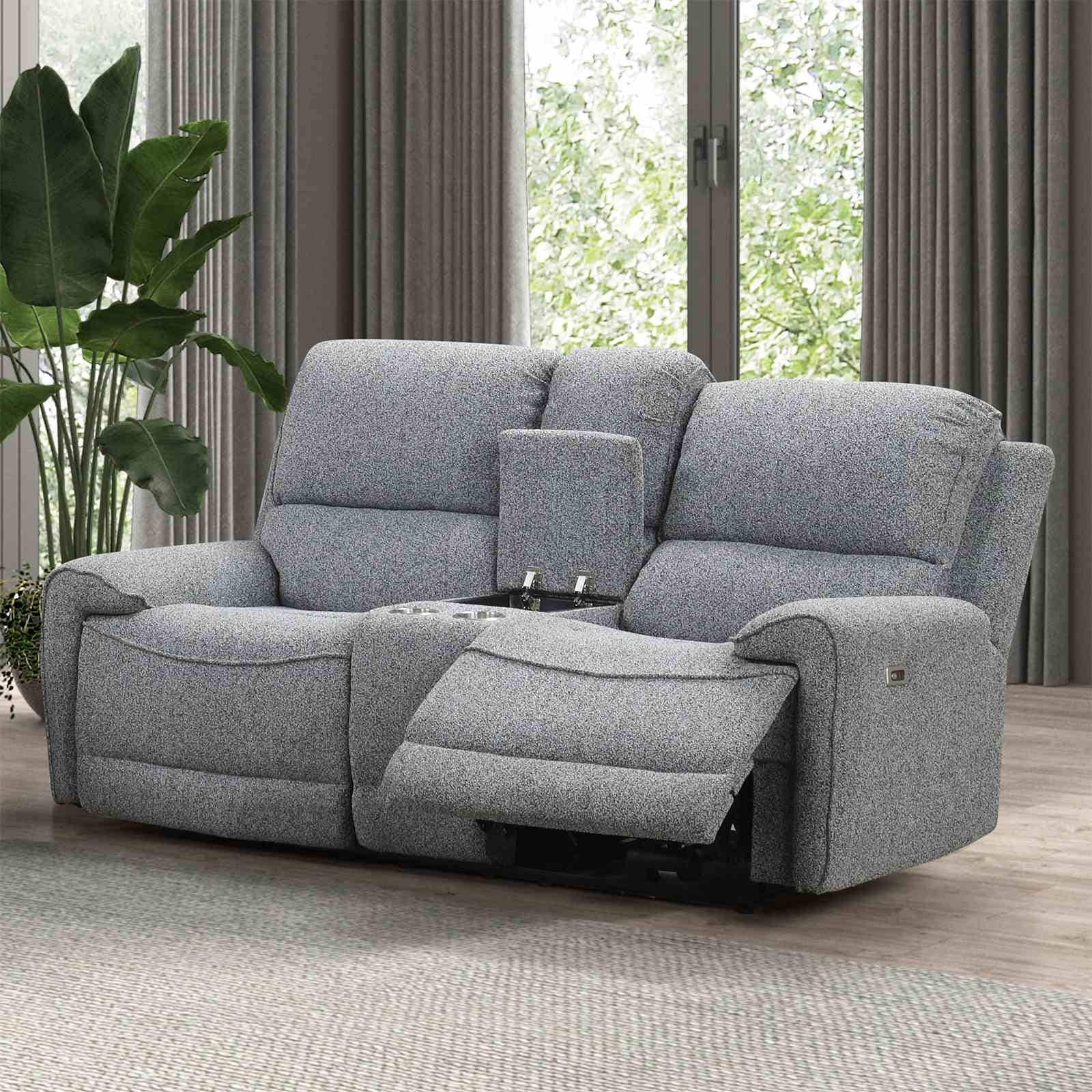 Contemporary Gray Boucle Fabric 1pc Power Reclining Loveseat Center Console