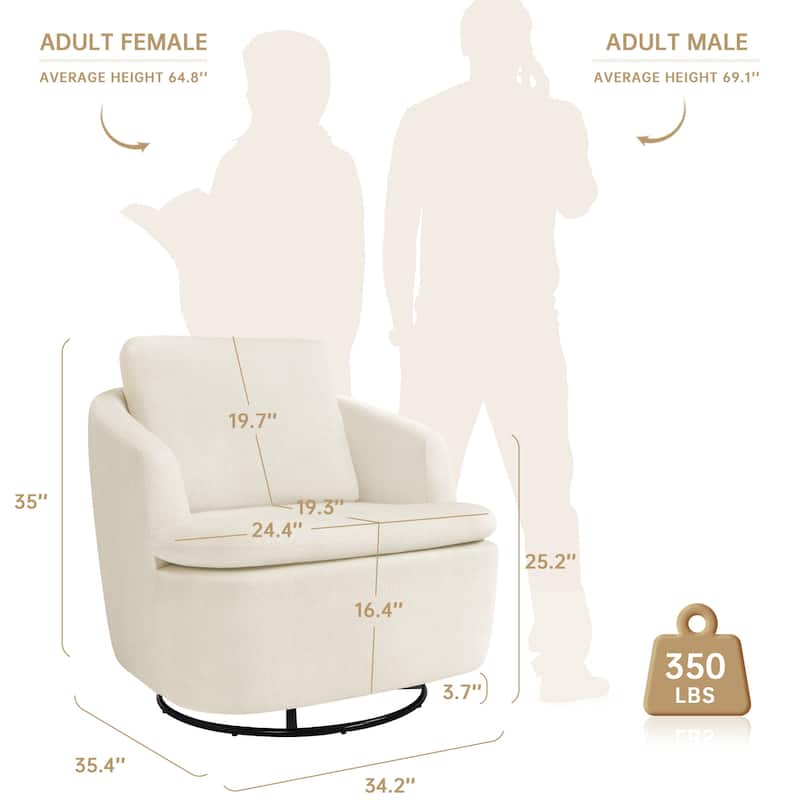 360°Swivel Accent Chair, Swivel Barrel Chair, Modern Chenille Round Accent Chairs With Armrests And Rotating Base