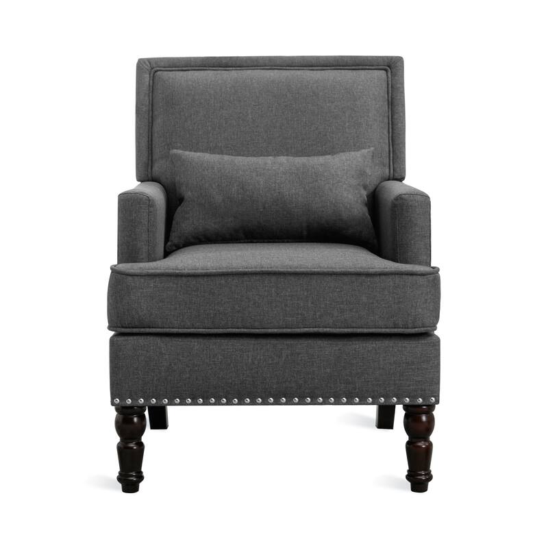 Modern Fabric Accent Chair with Upholstered Armrest Wooden Legs and Pillow for Living Room