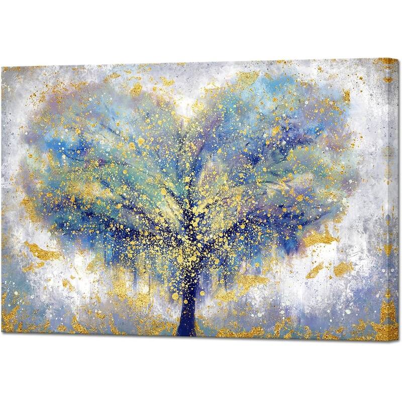 Wall Art Gold and Blue Artwork - 36 x 24
