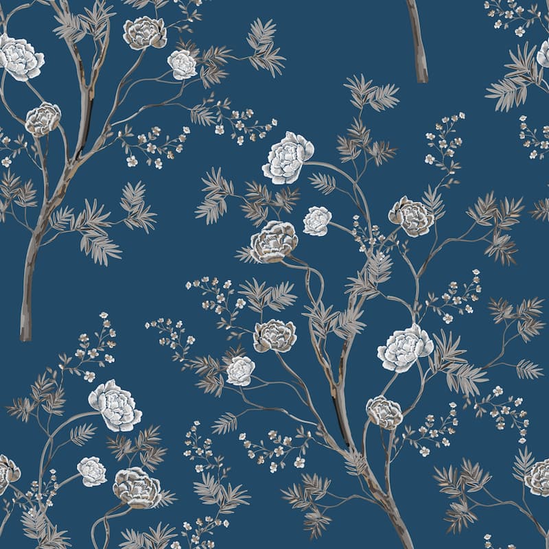 Exotic Chinoiserie Removable Wallpaper - 24'' inch x 10'ft - 24'' inch x 10'ft - Blue