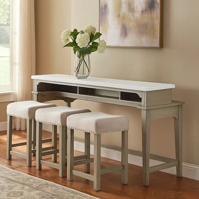 4 Piece Counter Height Set with Marble Top and USB, White and Oak Brown