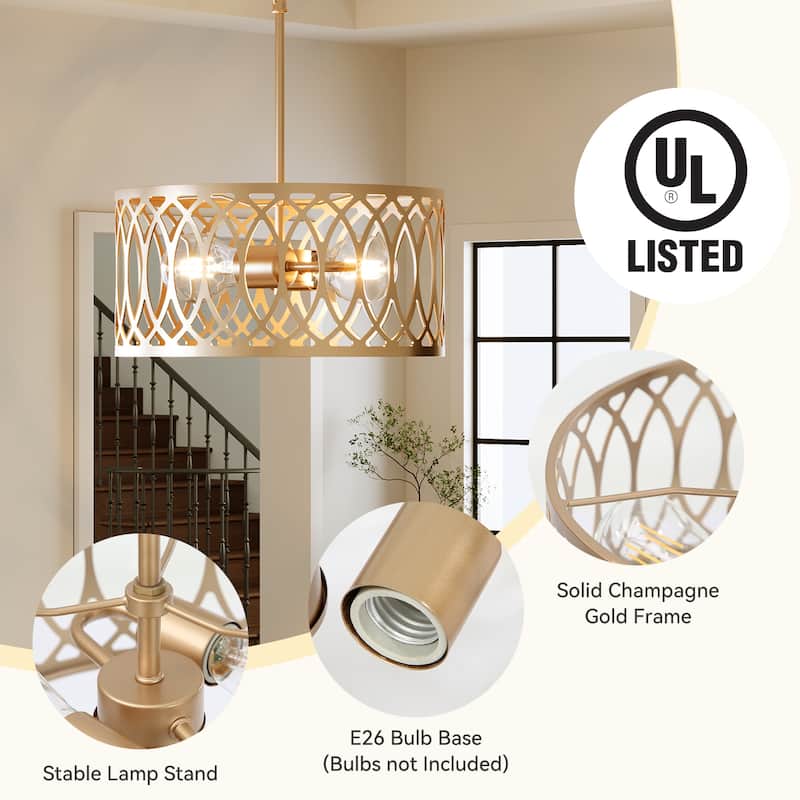 13" 2-Light Dimmable Modern Drum Chandelier with Adjustable Height