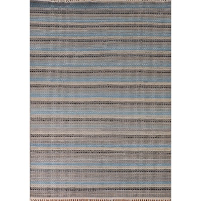 Striped Moroccan Oriental Area Rug Handmade Wool Carpet - 8'1" x 10'3"