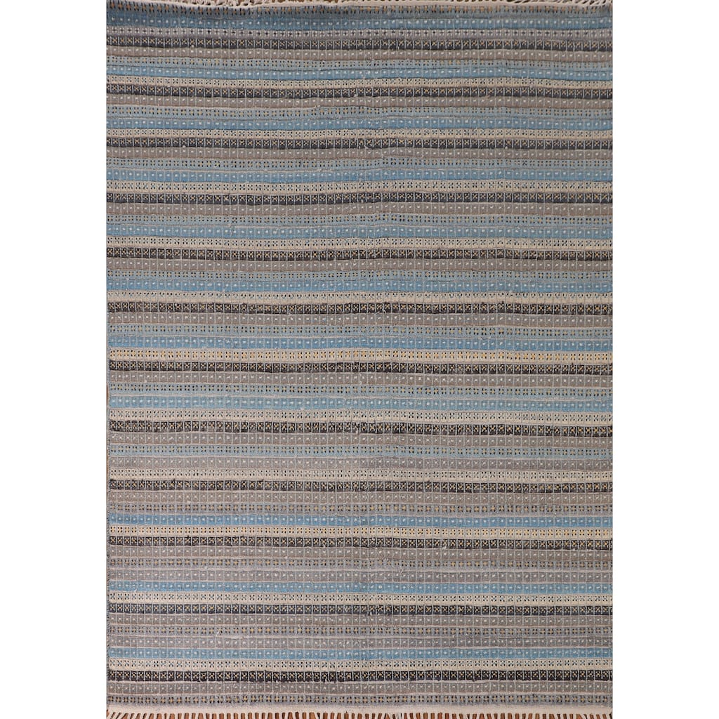 Striped Moroccan Oriental Area Rug Handmade Wool Carpet - 8'1" x 10'3"