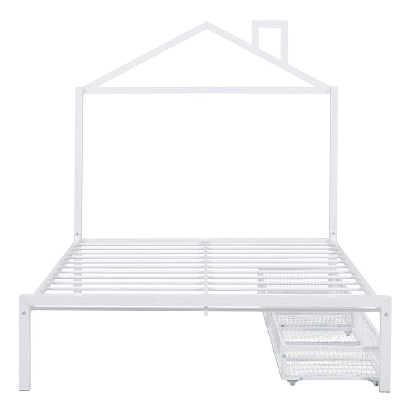 Metal Platform Bed with two drawers - White Full - Full