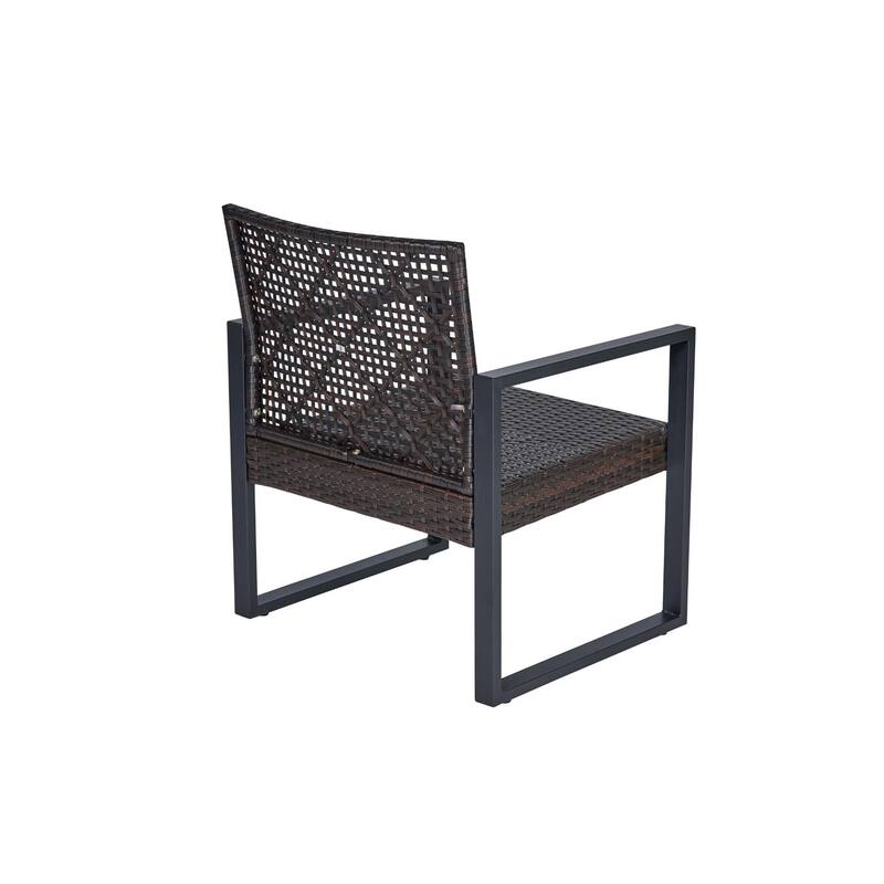 4-Piece Outdoor Patio Rattan Conversation Sofa Set with Acacia Wood Coffee Table and 2 Armchairs