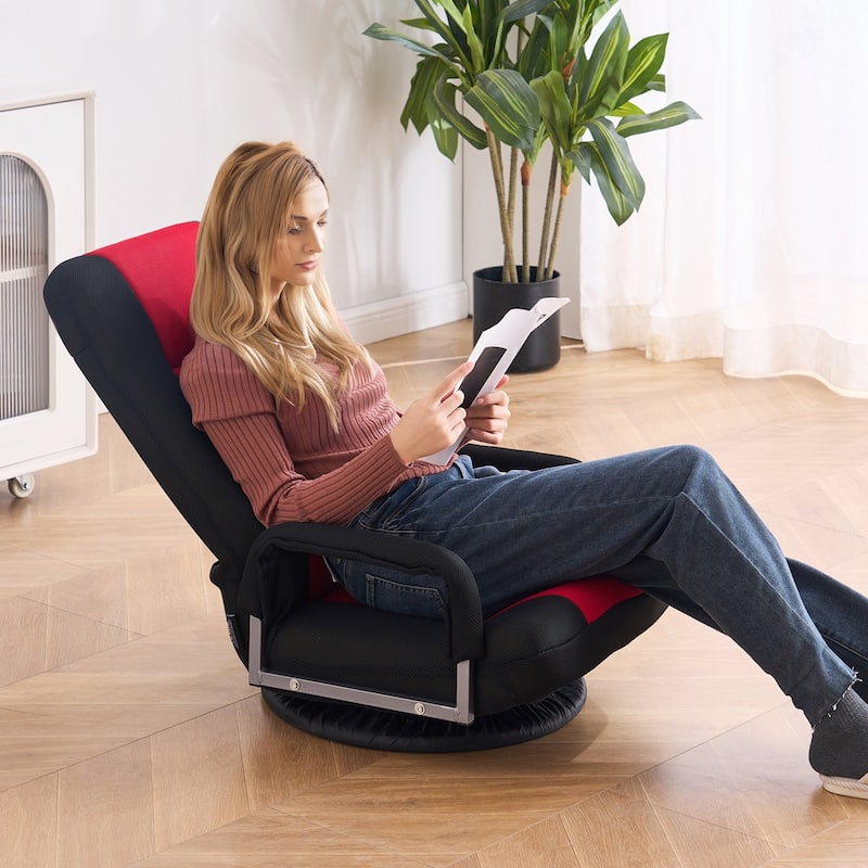 Adjustable 6-Position Swivel Floor Chair with Backrest & Foldable Design - 21.3" x 24.6" x 30"