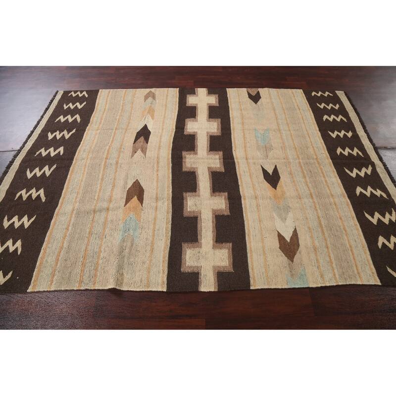 Natural Dye Kilim Geometric Tribal Oriental Area Rug Wool Flat-woven - 6'6" x 8'1"