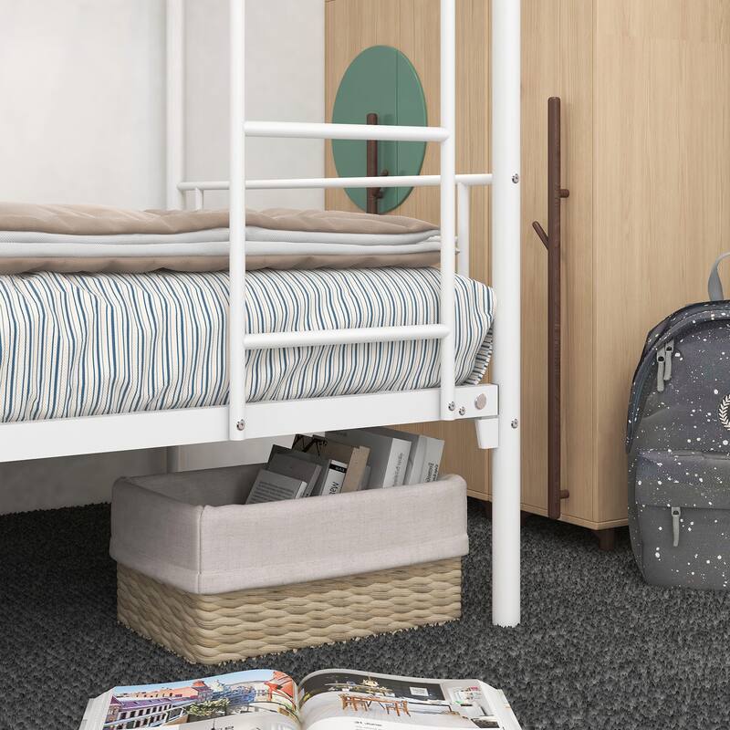 Twin over Twin Metal Bunk Bed, Frame with Ladder, Space-Saving Design for Bedroom