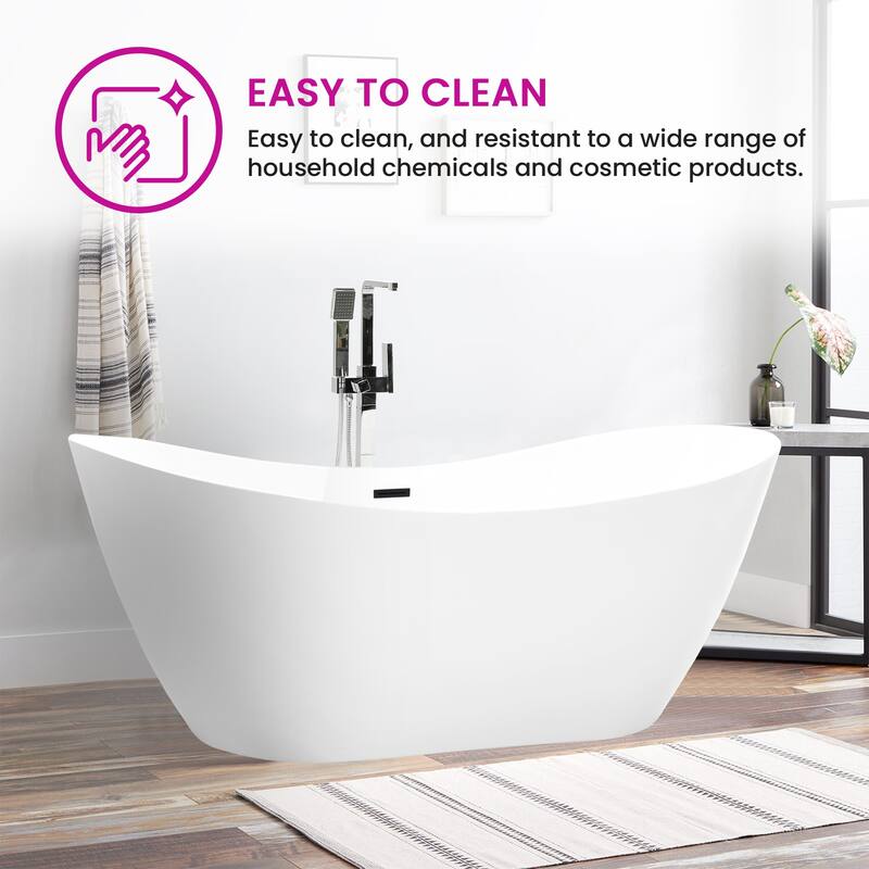 Vanity Art 71" Freestanding Acrylic Soaking Bathtub with Slotted Overflow & Pop-up Drain with Air Bath Option Available