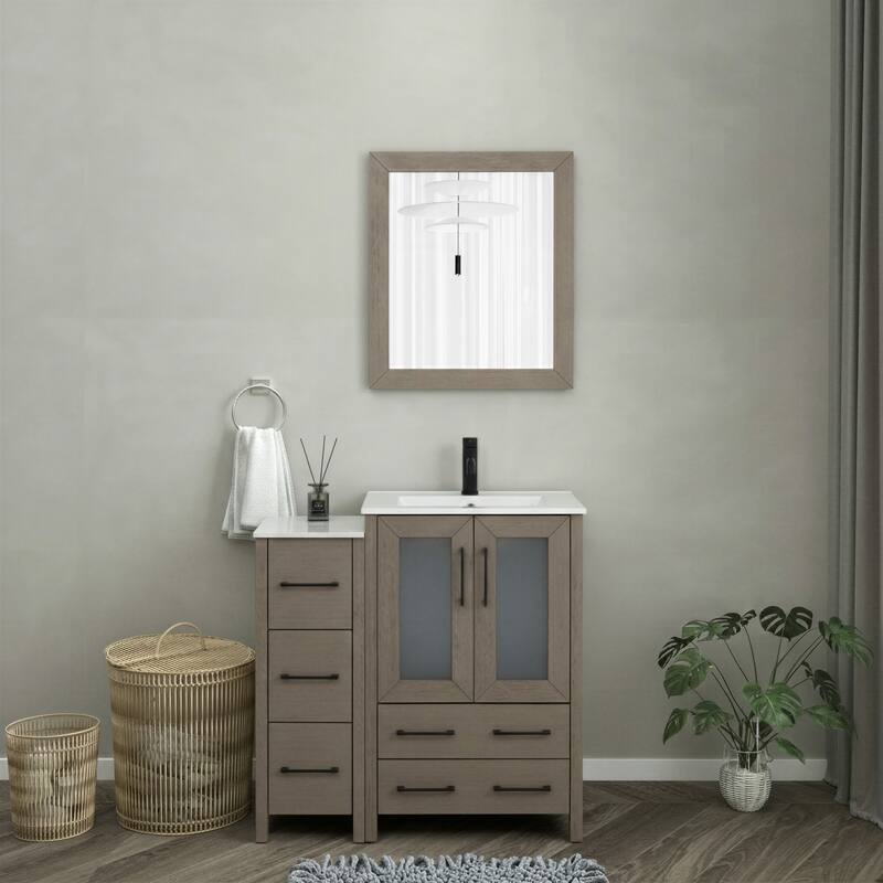 Vanity Art 36-Inch Single Sink Bathroom Vanity with Top & Free Mirror - 36 X 18.1 X 35.8 - Driftwood Gray