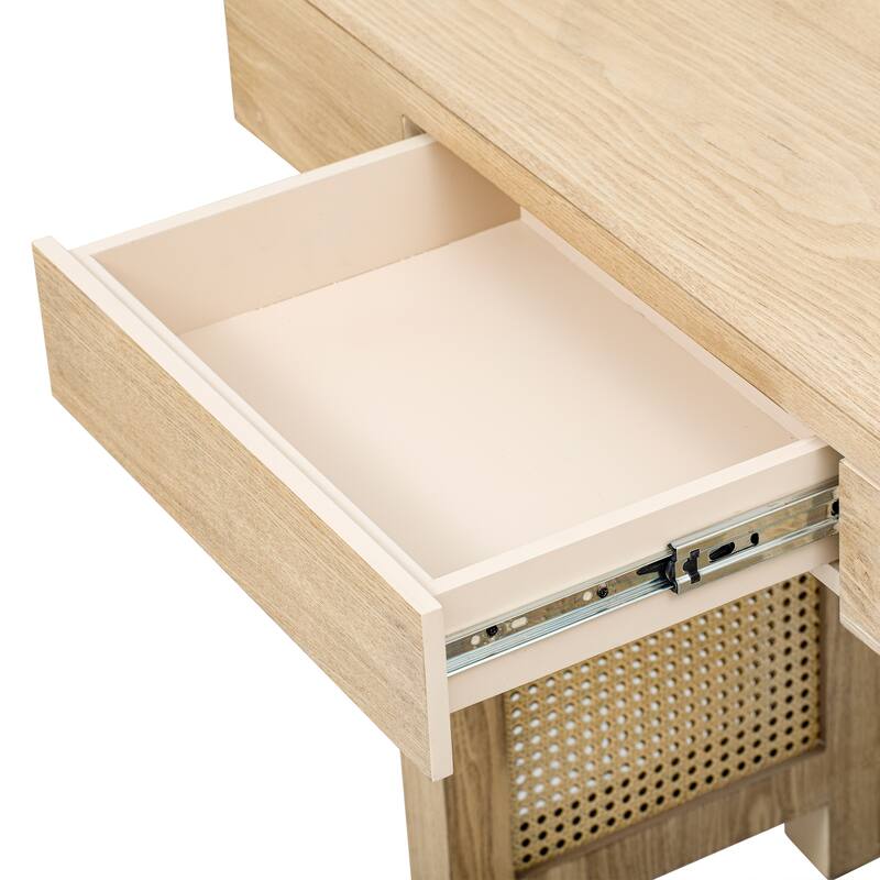 52 Inch 2 Drawers Console Table/Bar Table with Natural Wood Finish