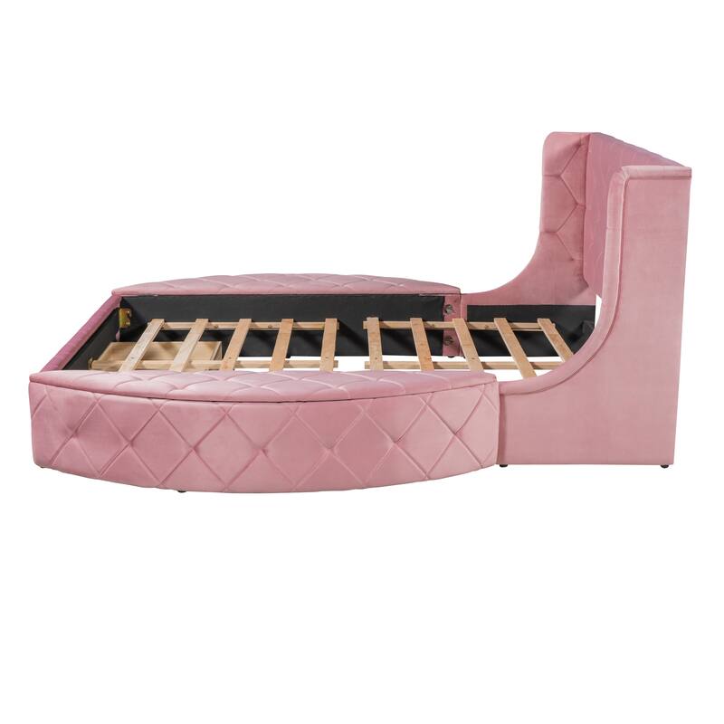 Velvet Queen Platform Bed with Wingback & Storage