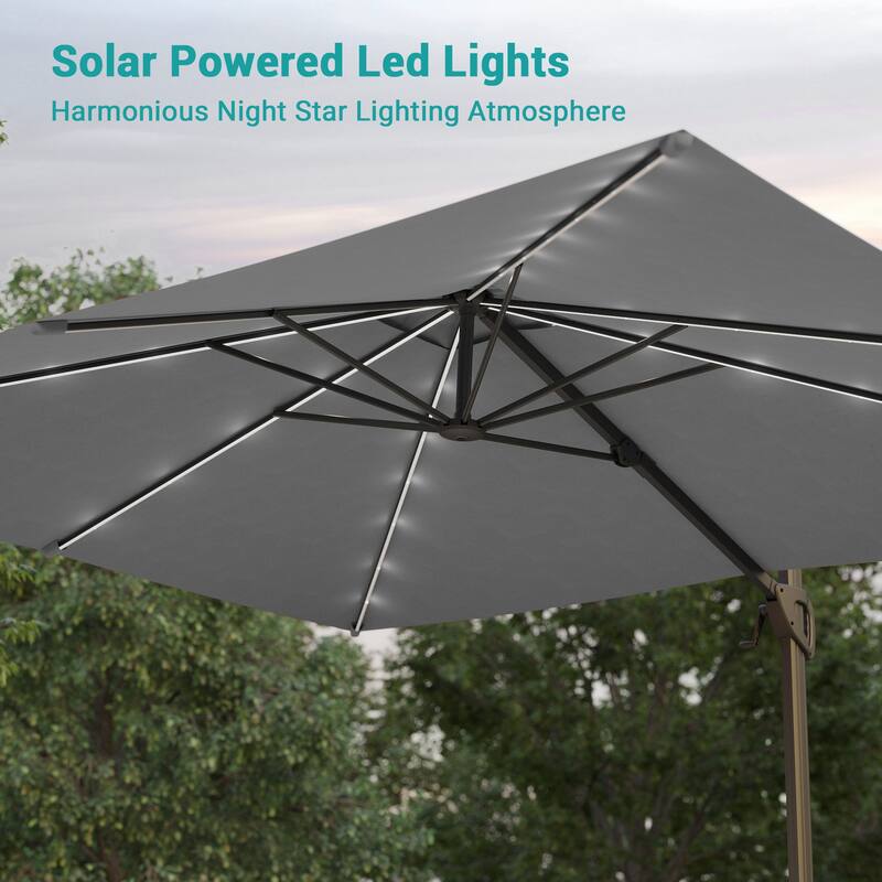 BONOSUKI Solar-powered 10x8ft Cantilever Patio Umbrella, Ultimate Outdoor Comfort with 360° Rotation and Canopy Angle Adjustment
