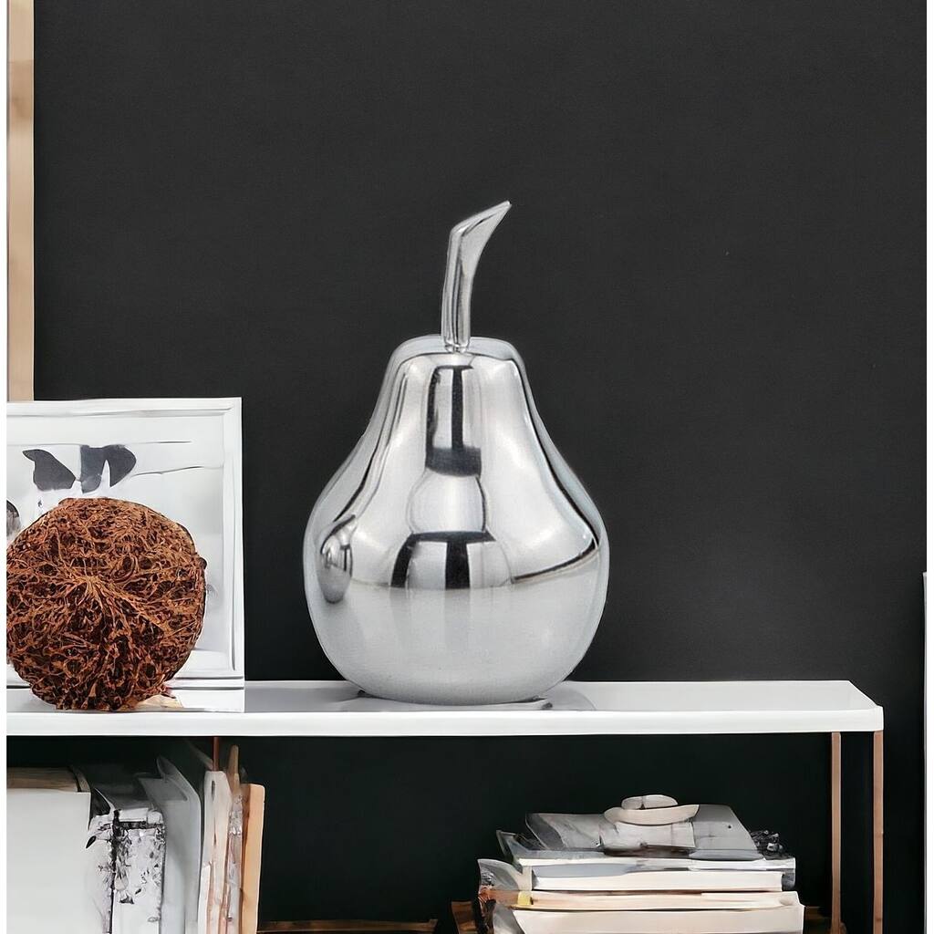 HomeRoots 7" Silver Buffed Aluminum Decorative Pear Tabletop Sculpture - 4' X '6.5' X '4