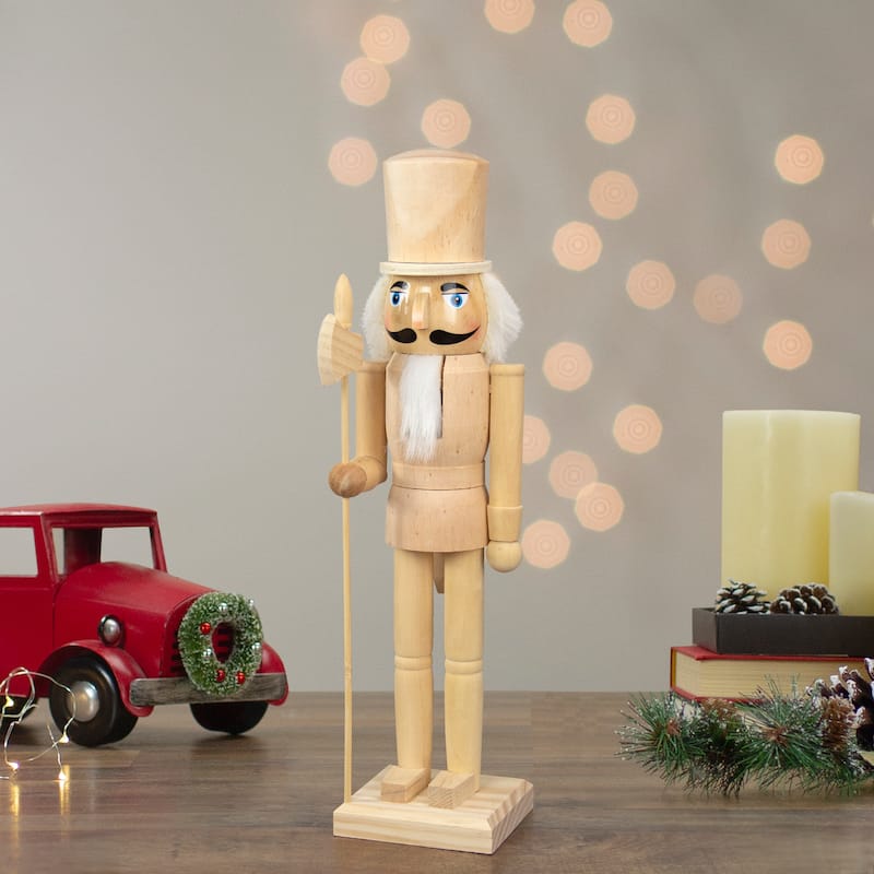15" Unfinished Paintable Wooden Christmas Nutcracker with Scepter