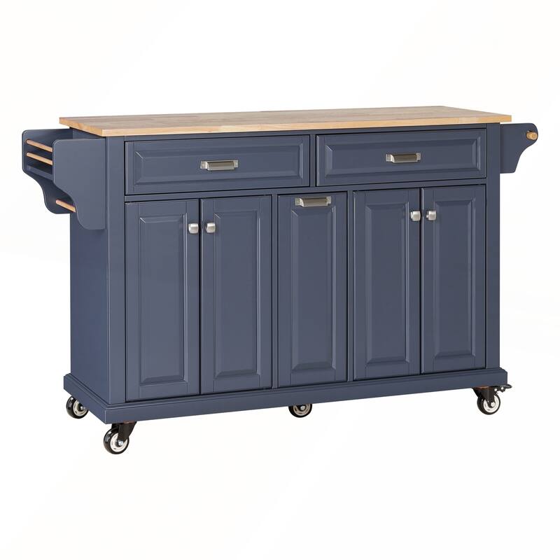 Kitchen Island with Rubber wood Countertop