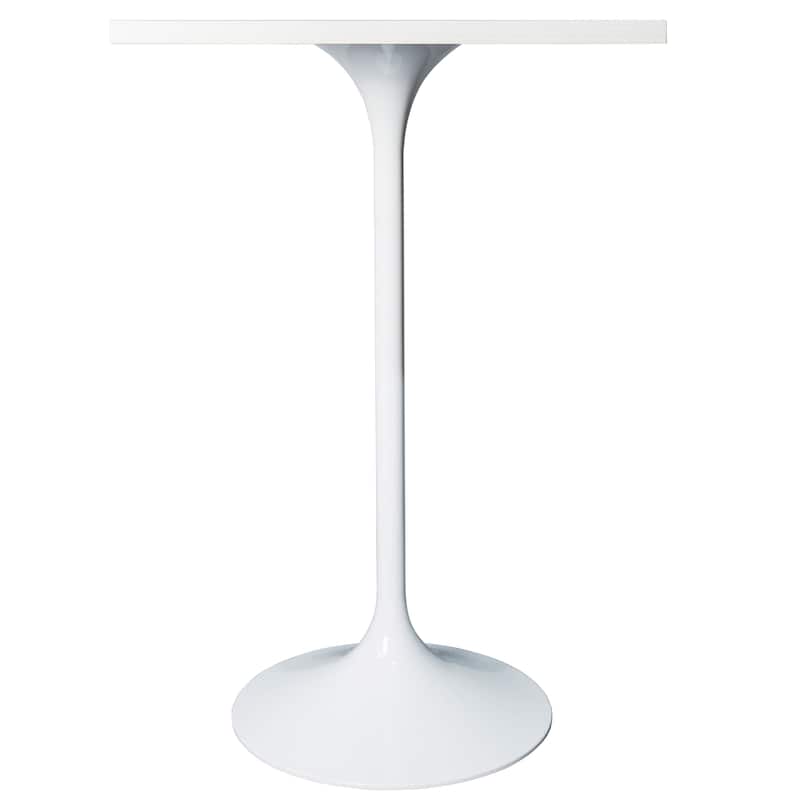 Verve 43 in. Tall Bar Height Dining Table Square MDF Wood Tabletop in White Stainless Steel Pedestal Base Accent Bar Table