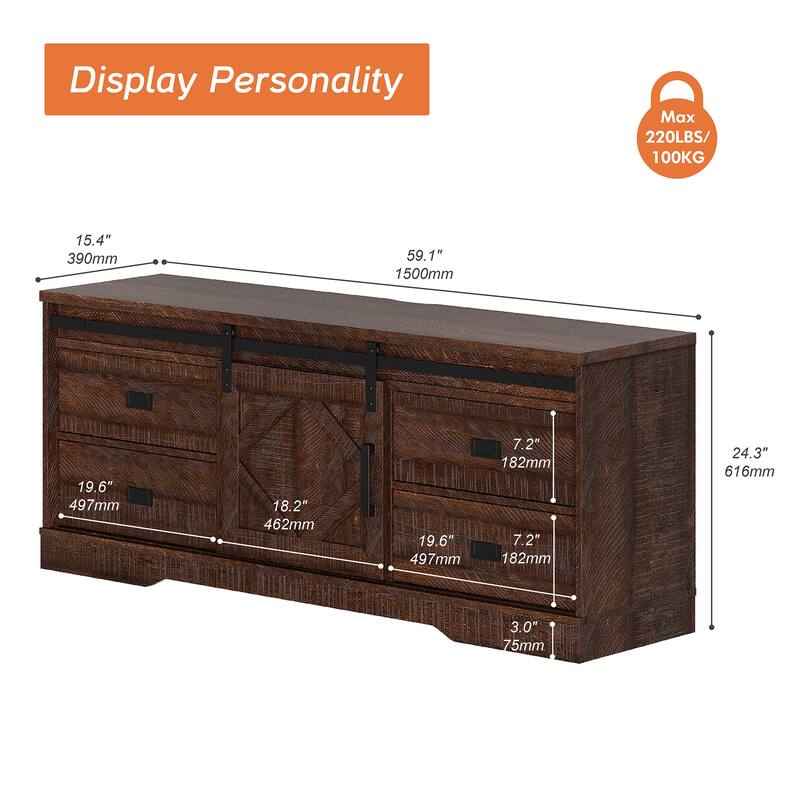 WAMPAT Modern Farmhouse TV Stand for up to 65" TVs