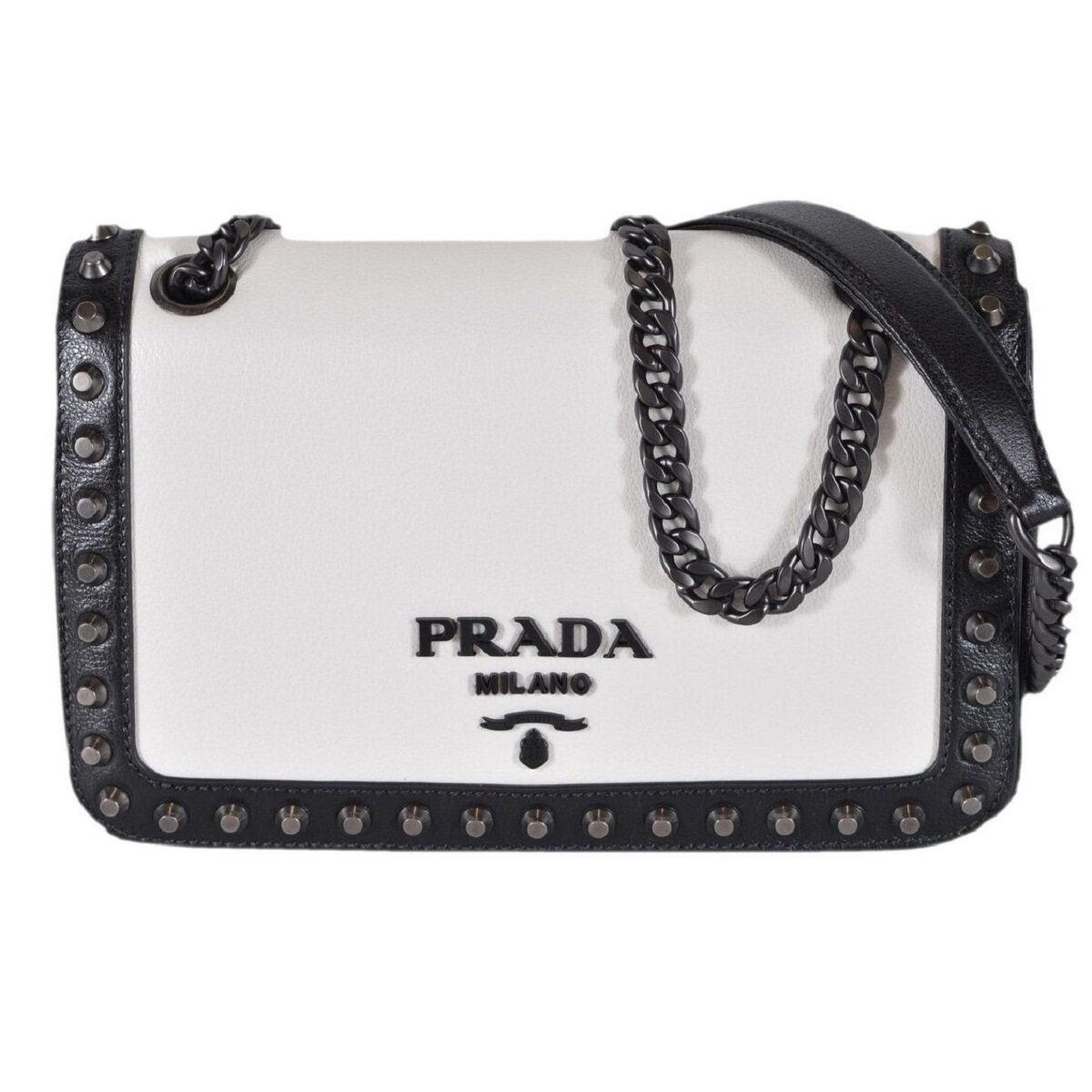 prada white handbag leather