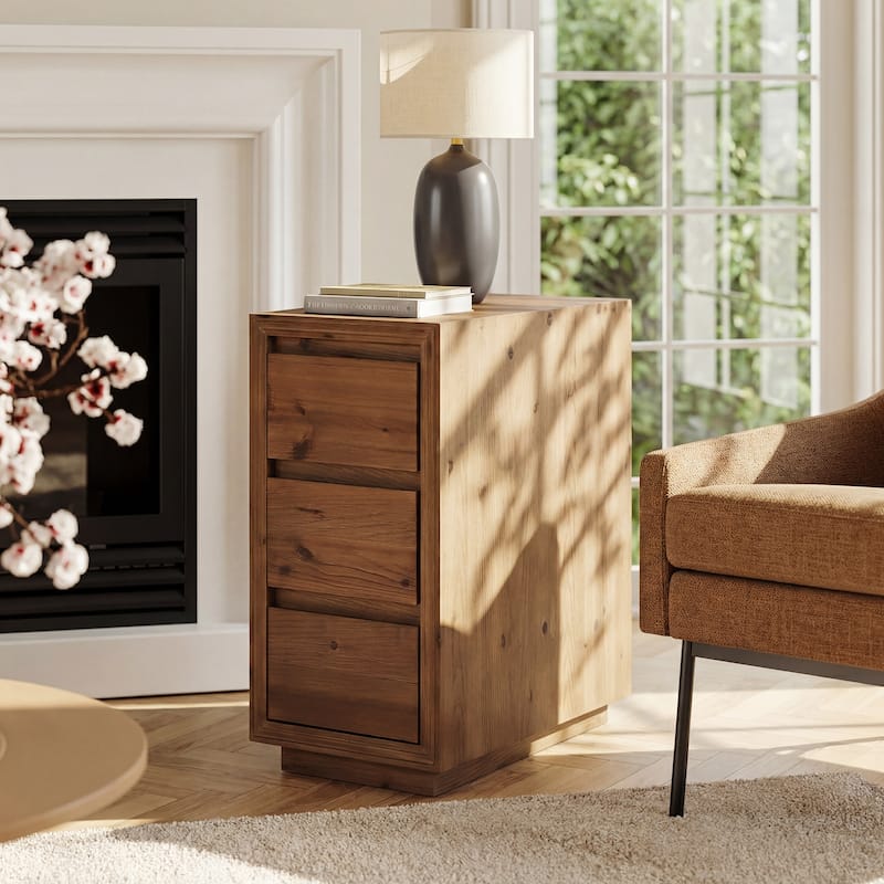 Rustic 3-Drawer Solid Wood Nightstand, Fully Assembled, 23.62"H