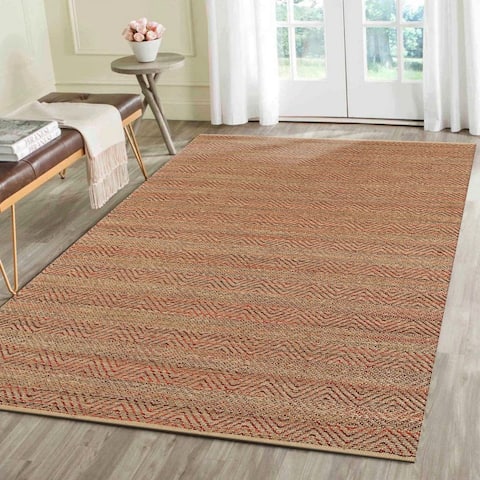 Ox Bay Organic Jute Geometric Area Rug, Natural and Burgundy