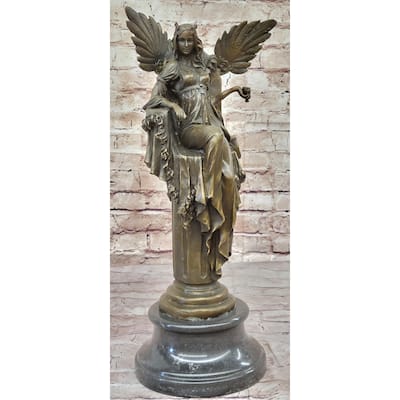 Mythical Fantasy Winged Goddess Angel Queen On Throne - Bronze Original Art Sculpture