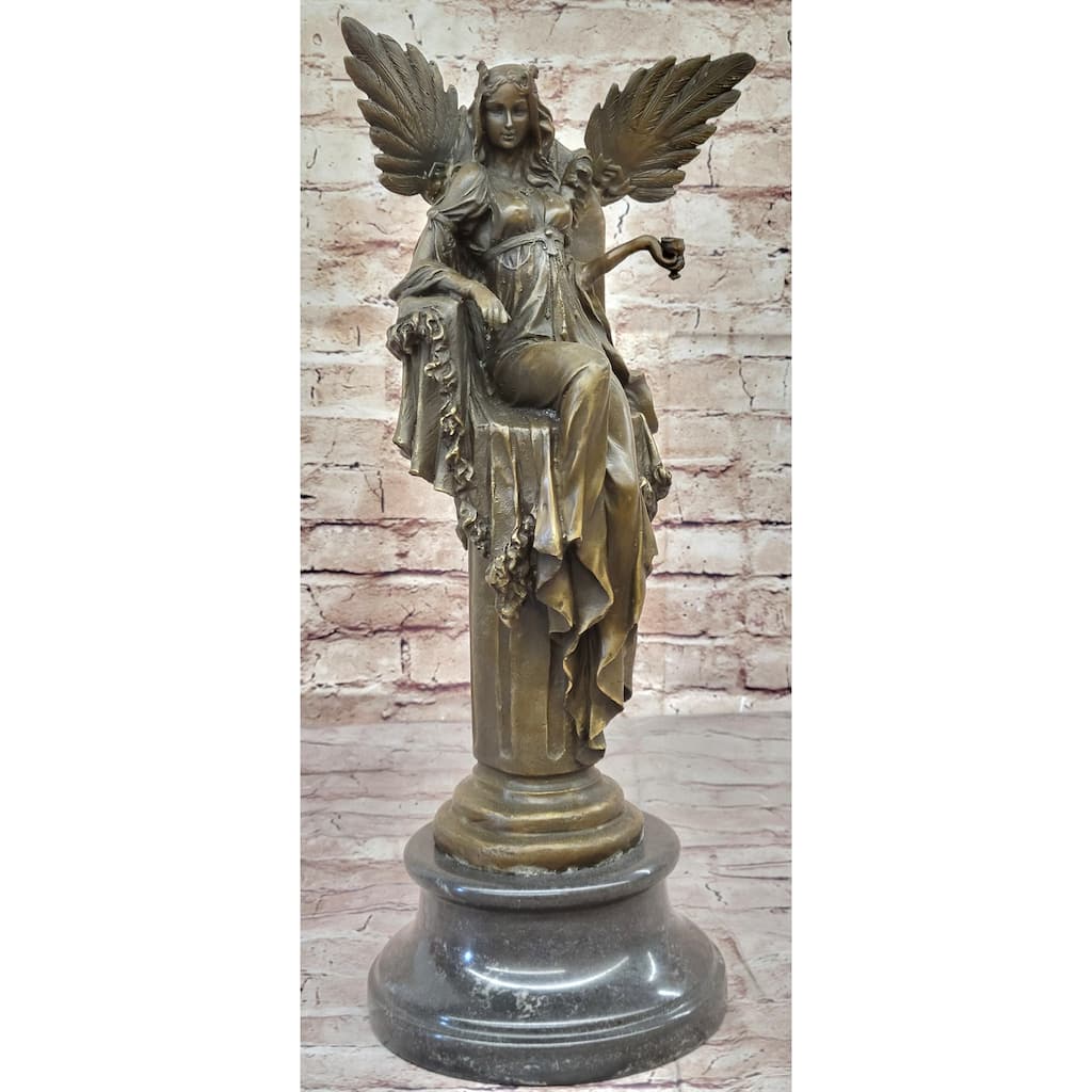 Mythical Fantasy Winged Goddess Angel Queen On Throne - Bronze Original Art Sculpture