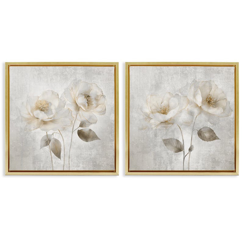 Stupell Soft Chic Roses Framed Floater Canvas Wall Art Design By Irene Weisz (Set of 2) - 18 x 18 - Gold
