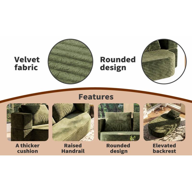 78.74" Corduroy 2-in-1 Convertible Sofa, No Assembly Required