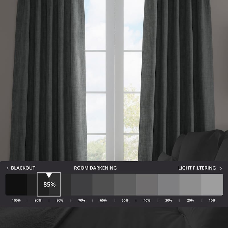 Exclusive Fabrics French Pleated Textured Faux Linen Room Darkening Curtains for Bedroom & Living Room Curtains Single Panel