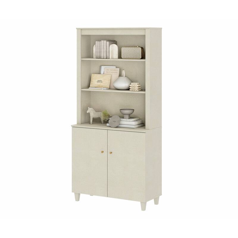 Modern 71" Tall Bookcase with Shelves & Storage Cabinet for Home Office - 5-Tier - Beige Linen Printed