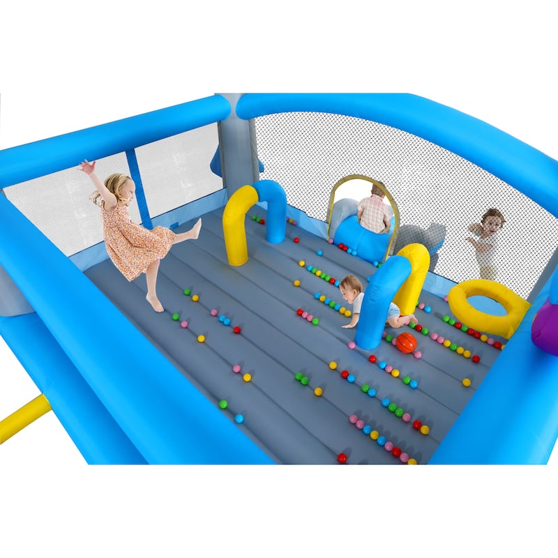 Multifunctional Jump 'n Slide Inflatable Bouncer for Kids Complete Setup with Blower - 198" x 180" Play Area - 96" Tall