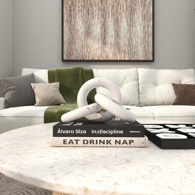 Modest White Marble Geometric 2 and 3 Link Chain Sculpture