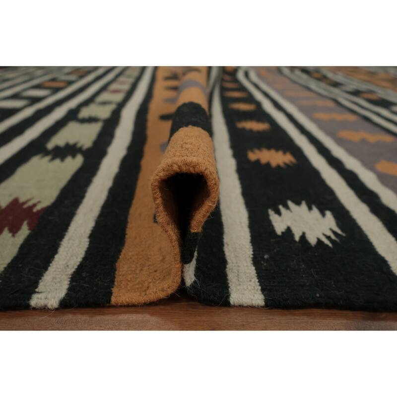 Hand Woven Oriental 100% Wool Carpet Southwestern Tribal Oranges & Rust Kilim Area Rug - 14' 0'' X 9' 1''