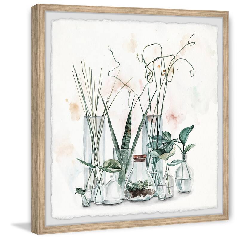 Clear Glass Plants II Framed Wall Art, Nature-Inspired Accent - Refreshing Botanical Touch for Your Walls