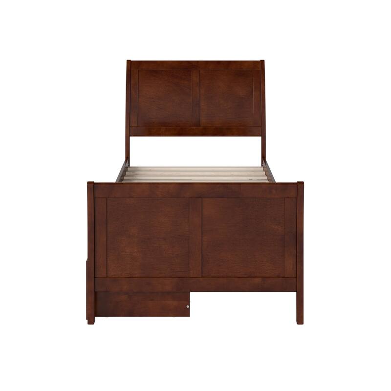 AFI Portland Twin Size Platform Bed with Matching Footboard & Storage Drawers in Walnut