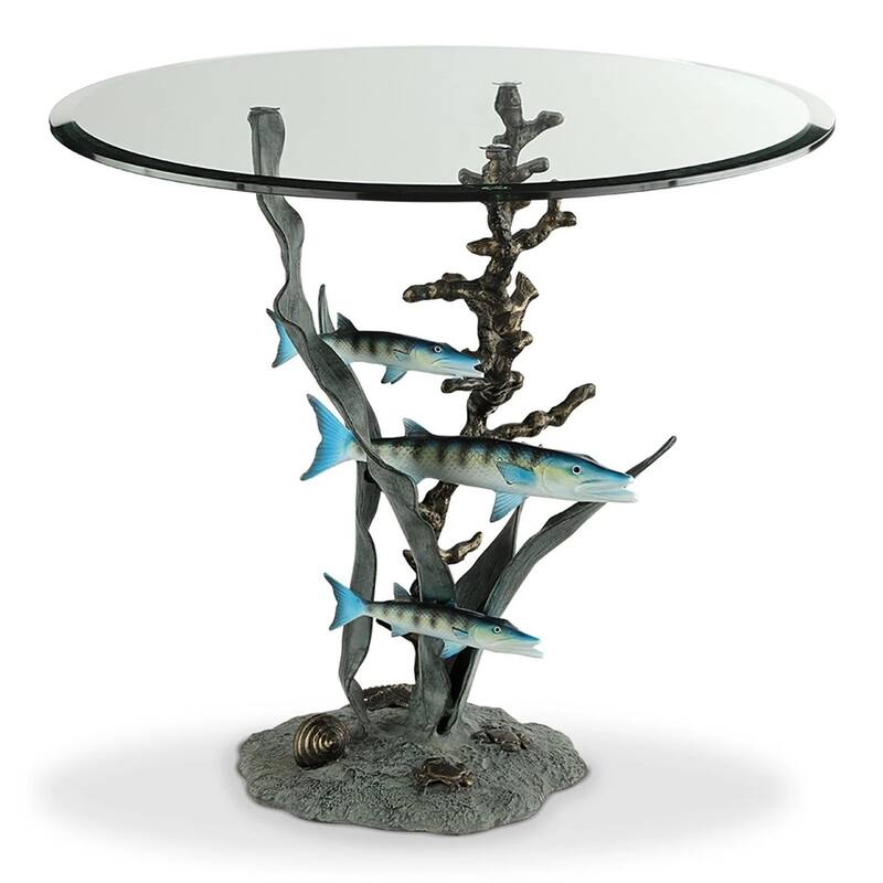 Spi Home Cast Aluminum Barracuda Glass Top End Table - 22.5 X 22 X 22 inches