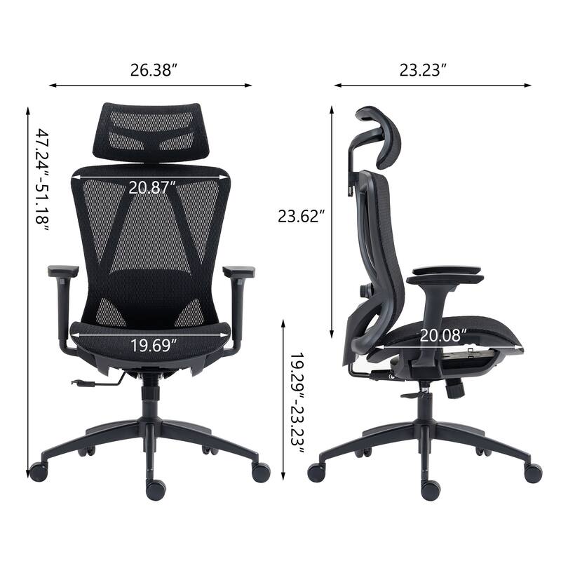 Black Mesh Office Chair with 3D Adjustable Armrests and Ergonomic Back Support