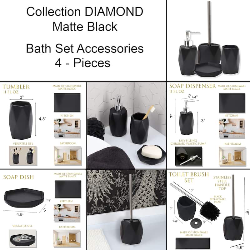 Diamond Bath Set Accessories White or Black